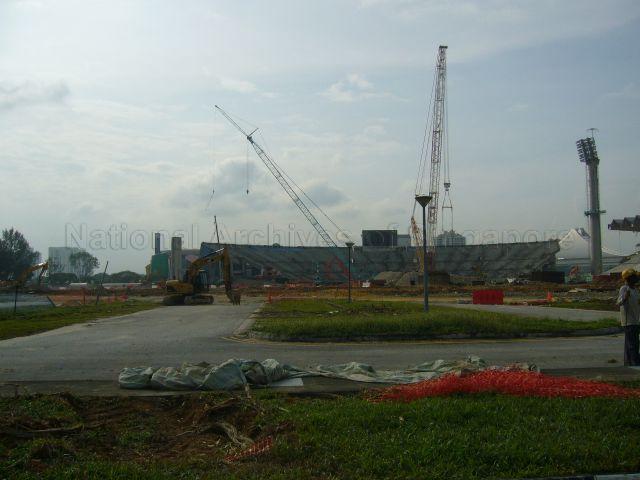 Demolition of the National Stadium in progress. The National Stadium was officially closed on 30 June 2007 and the demolition process was started on 29 September 2010 to make way for the new Singapore Sports Hub.