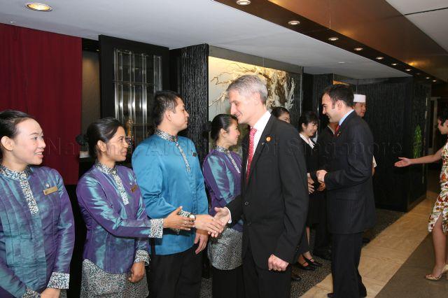 Senior officials of Swissotel The Stamford and Fairmont Singapore greeting staff performing duties on the first day of Chinese New Year. Prime Minister Lee Hsien Loong and tripartite leaders visited staff who performed essential duties at the hotels on the first day of Chinese New Year.