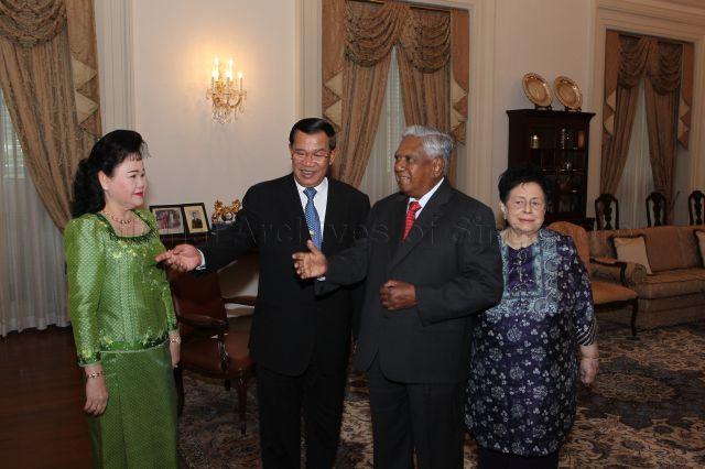 Taken at: Courtesy Call on President and Mrs Nathan by Cambodian Prime Minister Hun Sen and spouse Bun Rany at the Istana West Drawing Room &nbsp;Pictured: President S R Nathan and his wife Mrs Nathan, and Cambodian Prime Minister Hun Sen and his wife Bun Rany