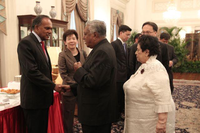 Taken at: Appointment Ceremony of Permanent Secretaries Chee Wee Kiong and Pang Kin Keong at Istana Pictured: President S R Nathan and his wife Mrs Nathan, Minister of Law K Shanmugam and Permanent Secretary for Finance Chan Lai Fung