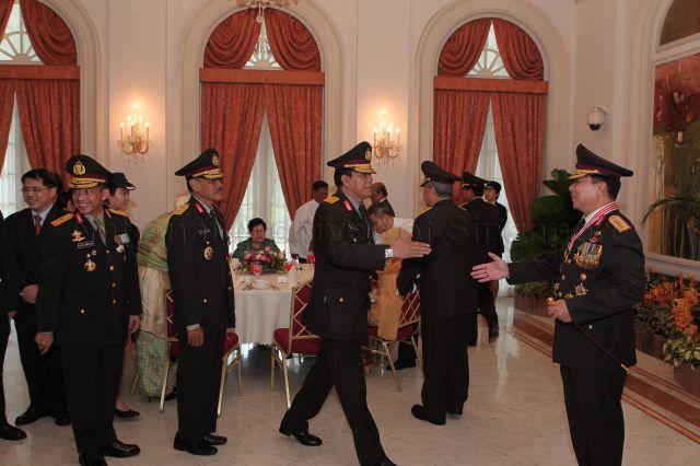 Taken at: Distinguished Service Order (P) Investiture for Chief of Indonesian National Police Bambang Hendarso Danuri Pictured: Chief of Indonesian National Police Bambang Hendarso Danuri, Indonesia's anti-terror police chief Tito Karnavian and wife of President S R Nathan, Mrs Nathan