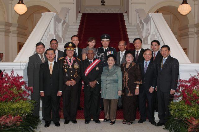 Taken at: Distinguished Service Order (P) Investiture for Chief of Indonesian National Police Bambang Hendarso Danuri Pictured: President S R Nathan and his wife Mrs Nathan, Chief of Indonesian National Police Bambang Hendarso Danuri and his wife Nanny Hartiningsih, Indonesian Ambassador to Singapore Wardana, Police Commissioner Ng Joo Hee and his wife Joyce Ng, Deputy Prime Minister and Minister for Home Affairs and Coordinating Minister for National Security Wong Kan Seng, Permanent Secretary for Home Affairs Benny Lim and Senior Minister of State for Law and Home Affairs Dr Ho Peng Kee