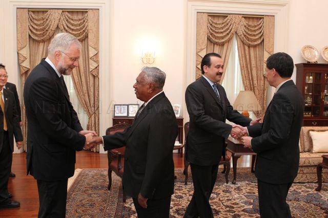 Taken at: Courtesy Call on President S R Nathan by Prime Minister of Kazakhstan Karim Massimov at the Istana Pictured: President S R Nathan, Minister for Information, Communications and the Arts Lui Tuck Yew and Prime Minister of Kazakhstan Karim Massimov