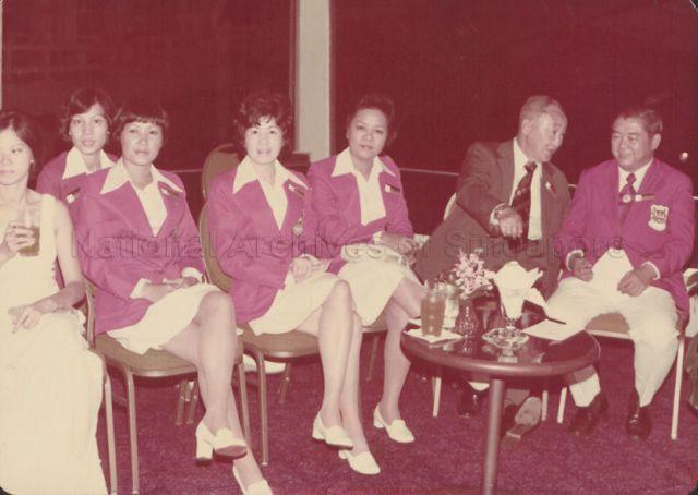 Members of the Singapore National team that took part in the World Ten-Pin Bowling Championship held in England in 1975. Mrs Helen Wong Kwok Leong nee Mah Jia Lan is seated third from right with husband Wong Kwok Leong.
