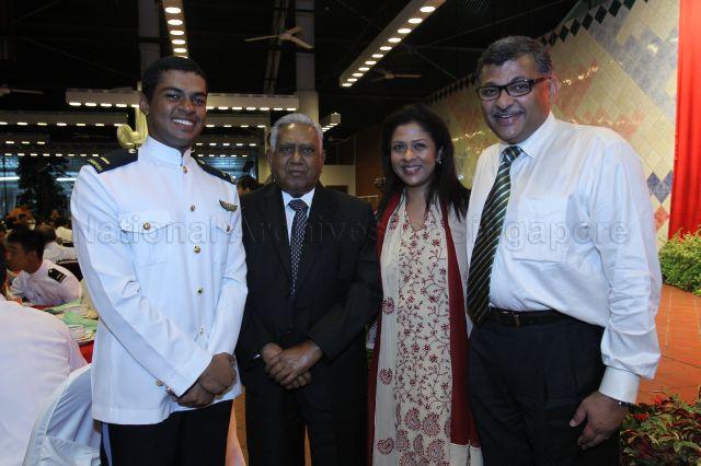 President S R Nathan with Attorney-General Sundaresh Menon, his wife and son posing for a photograph during dinner held at the Officer Cadet School (OCS) dining hall, SAFTI Military Institute in Jurong, after OCS commissioning parade