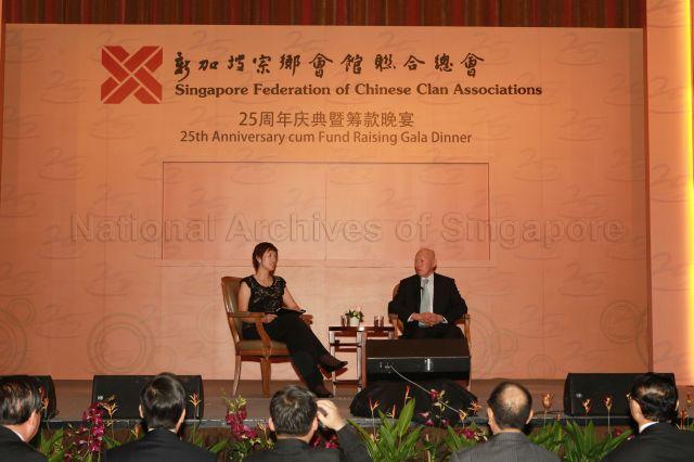 Minister Mentor Lee Kuan Yew and Member of Parliament for Bishan-Toa Payoh Group Representation Constituency (GRC) Mrs Josephine Teo at dialogue session with Chinese clan leaders and guests during 25th anniversary and fundraising gala dinner of Singapore Federation of Chinese Clan Associations held at Fairmont Singapore, Raffles City
