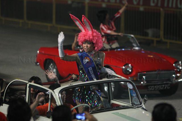 Entourage of Harley-Davidson motorcycles and vintage cars at second night of Chingay parade 2011 held at F1 Pit Building, Marina Bay. The event was attended by President S R Nathan and Senior Minister Goh Chok Tong.