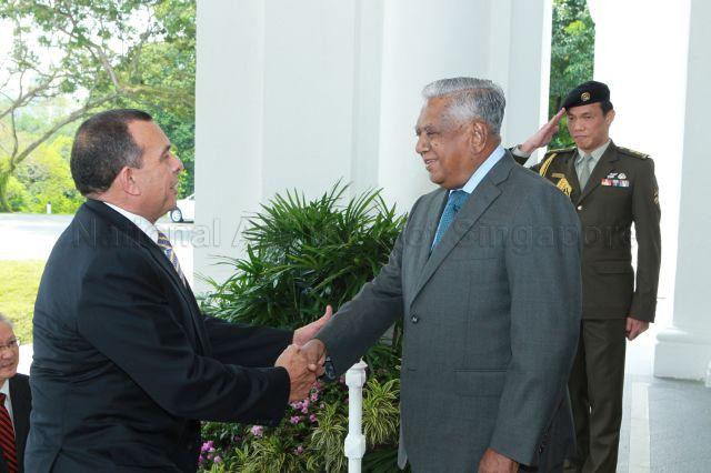 Honduran President Porfirio Lobo Sosa being greeted by President S R Nathan upon arrival at Istana to call on his Singaporean counterpart followed by luncheon given in his honour