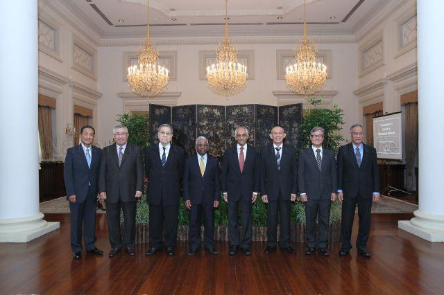 Council of Presidential Advisers (from left) Chairman of Singapore Airlines Stephen Lee Ching Yen, Chairman of Singapore Totalisator Board Bobby Chin Yoke Choong, former Chief Justice Yong Pung How, Chairman of Temasek Holdings S Dhanabalan, Chairman J Y Pillay, retired senior partner of accounting services firm Deloitte & Touche Po'ad Mattar, retired Supreme Court judge Goh Joon Seng and senior adviser of Keppel Corporation Lim Chee Onn at Istana