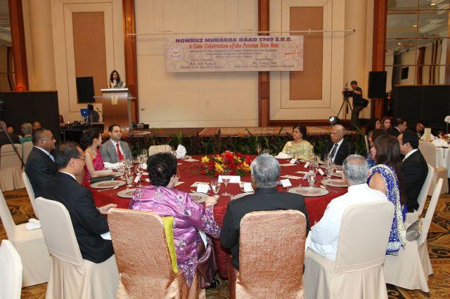 President of Parsi Zoroastrian Association of Singapore Ms Dilnawaz Zaveri addressing guests at Nowruz (the Persian New Year) celebration dinner organised by the Association held at Ballroom 1 & 2, Orchard Hotel