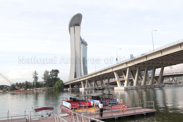 View of Benjamin Sheares Bridge and Marina Bay Sands taken during World Water Day held at Marina Barrage