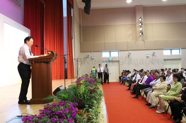 Chief Executive Officer of St Andrew's Autism Centre John Ang addressing guests, including President and Mrs S R Nathan, at official opening of the centre at No. 1 Elliot Road