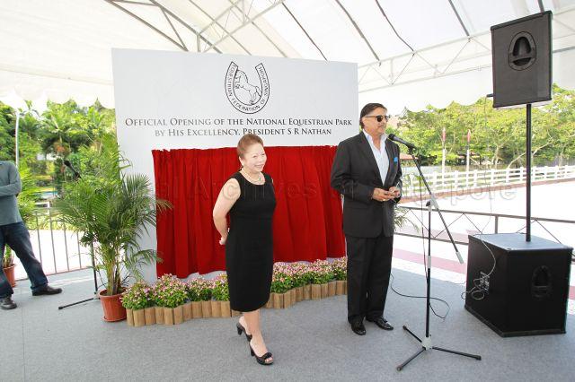Equestrian Federation of Singapore's President Dr Melanie Chew and Vice President Iqbal Jumabhoy at opening of National Equestrian Park in Jalan Mashhor