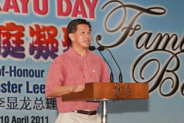 Member of Parliament for Jalan Kayu ward in Ang Mo Kio Group Representation Constituency (GRC) Wee Siew Kim speaking at Jalan Kayu Family Day held at Residents' Committee (RC) Centre at Block 981D Buangkok Crescent