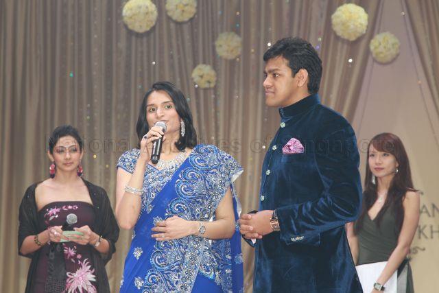 Divya, daughter of Indian telecoms tycoon Dr Bhupendra Kumar Modi, with her jewellery businessman husband, Rishabh Tongya, at their wedding dinner held at Marina Bay Sands Grand Ballroom