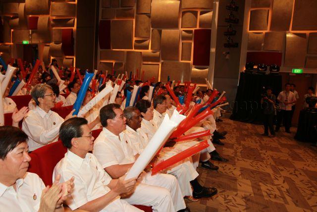 People's Action Party (PAP) members, including Prime Minister Lee Hsien Loong and Ministers, attending 25th Anniversary Rally of Young PAP (YP) at NTUC Centre auditorium in Marina Boulevard