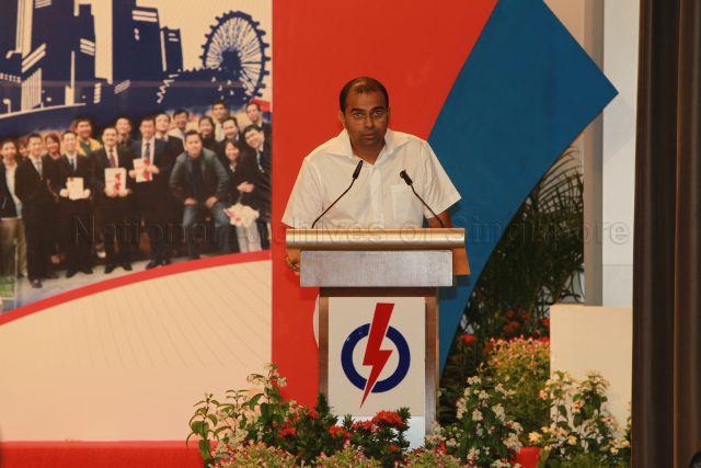 People's Action Party (PAP) candidate for Pasir Ris-Punggol Group Representation Constituency (GRC) in the forthcoming general election Dr Janil Puthucheary speaking at 25th Anniversary Rally of Young PAP (YP) held at NTUC Centre auditorium in Marina Boulevard