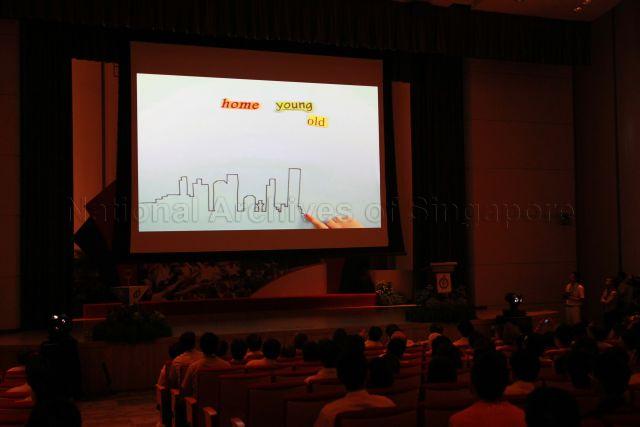 Introduction of People's Action Party (PAP) manifesto in a six-minute-long video set to an instrumental arrangement of musician Dick Lee's classic, Home, during 25th Anniversary Rally of Young People's Action Party (YP) at NTUC Centre auditorium in Marina Boulevard