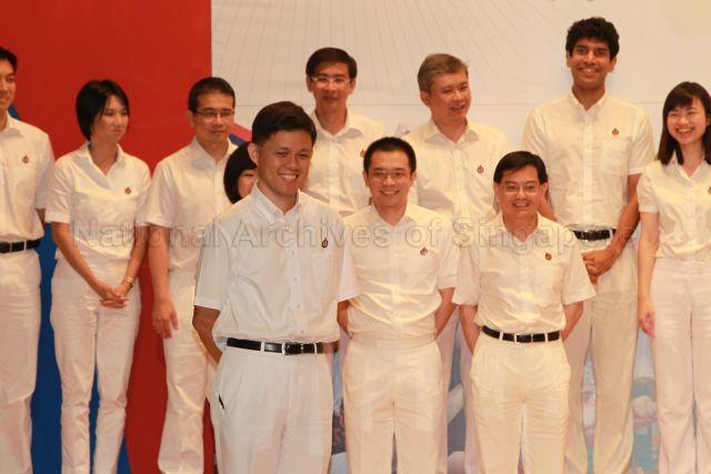 Introduction of new People's Action Party (PAP) candidate for Tanjong Pagar Group Representation Constituency (GRC) in the forthcoming general election Major General Chan Chun Sing during 25th Anniversary Rally of Young PAP (YP) at NTUC Centre auditorium in Marina Boulevard. Behind him is the line-up of new PAP candidates.