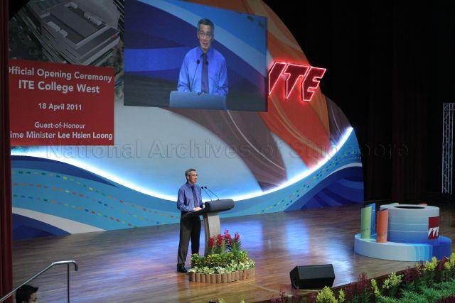 Prime Minister Lee Hsien Loong speaking at official opening of Institute of Technical Education (ITE) College West in Choa Chu Kang Grove