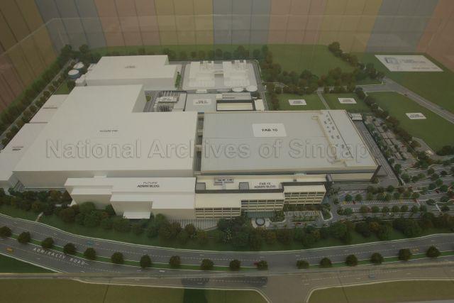 Model of IM Flash Singapore's NAND flash wafer fabrication facility, a joint venture between Intel Corporation (Intel) and Micron Technology, at No. 1 North Coast Drive. The plant was officially opened by Prime Minister Lee Hsien Loong.