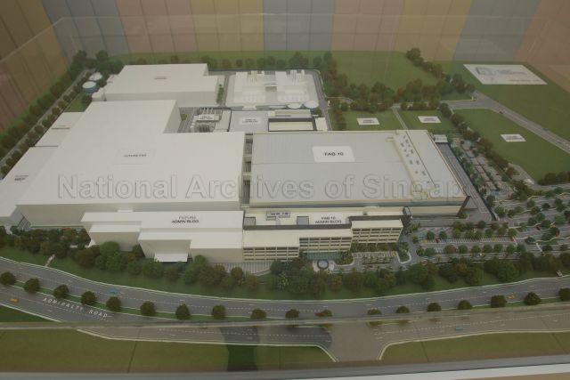 Model of IM Flash Singapore's NAND flash wafer fabrication facility, a joint venture between Intel Corporation (Intel) and Micron Technology, at No. 1 North Coast Drive. The plant was officially opened by Prime Minister Lee Hsien Loong.