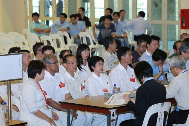 General Election 2011 - People's Action Party (PAP) candidates for Aljunied Group Representation Constituency (GRC), from left, Cynthia Phua, Zainul Abidin Rasheed, George Yeo Yong-Boon, Mrs Lim Hwee Hua and Ong Ye Kung at Deyi Secondary School in Ang Mo Kio Street 42, the nomination centre for electoral divisions of Ang Mo Kio, Aljunied, Bishan-Toa Payoh and Sengkang West