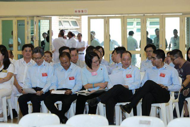 General Election 2011 - Workers' Party (WP) candidates for Aljunied Group Representation Constituency (GRC), from right, Pritam Singh, Low Thia Kiang, Ms Sylvia Lim, Muhamad Faisal bin Abdul Manap and Chen Show Mao at Deyi Secondary School in Ang Mo Kio Street 42, the nomination centre for electoral divisions of Ang Mo Kio, Aljunied, Bishan-Toa Payoh and Sengkang West