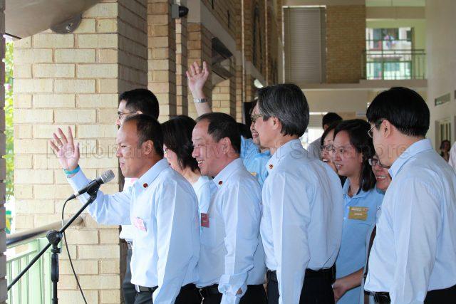 General Election 2011 - Workers' Party (WP) candidate for Aljunied Group Representation Constituency (GRC) Muhamad Faisal bin Abdul Manap addressing supporters at Deyi Secondary School in Ang Mo Kio Street 42, the nomination centre for electoral divisions of Ang Mo Kio, Aljunied, Bishan-Toa Payoh and Sengkang West. With him are fellow WP candidates for Aljunied GRC.