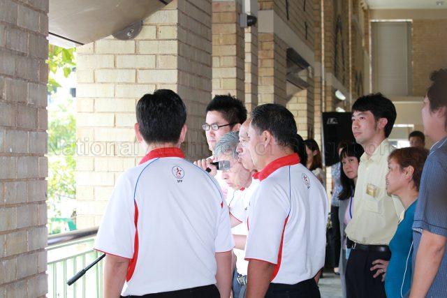 General Election 2011 - Singapore People's Party (SPP) candidate for Bishan-Toa Payoh Group Representation Constituency (GRC) Benjamin Pwee addressing supporters at Deyi Secondary School in Ang Mo Kio Street 42, the nomination centre for electoral divisions of Ang Mo Kio, Aljunied, Bishan-Toa Payoh and Sengkang West. With him are fellow SPP candidates for Bishan-Toa Payoh GRC.