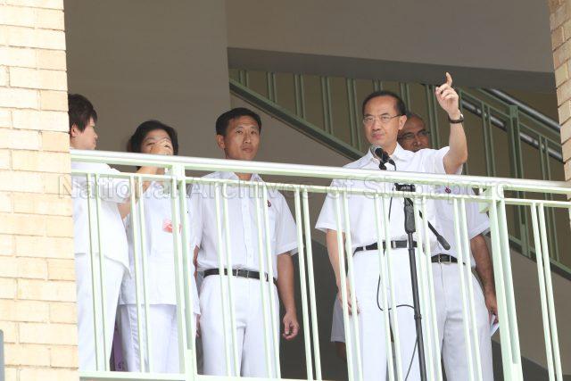 General Election 2011 - People's Action Party (PAP) candidates for Aljunied Group Representation Constituency (GRC) George Yeo Yong-Boon addressing supporters at Deyi Secondary School in Ang Mo Kio Street 42, the nomination centre for electoral divisions of Ang Mo Kio, Aljunied, Bishan-Toa Payoh and Sengkang West. With him are fellow PAP candidates for Aljunied GRC (from left) Cynthia Phua, Mrs Lim Hwee Hua, Ong Ye Kung and Zainul Abidin Rasheed.