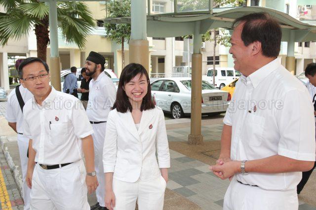 General Election 2011 - (From right) People's Action Party (PAP) candidate for Joo Chiat Charles Chong You Fook, PAP candidate for Marine Parade Group Representation Constituency (GRC) Ms Tin Pei Ling and PAP candidate for Mountbatten Lim Biow Chuan at Block 46 Marine Crescent on nomination day. Tao Nan School at 49 Marine Crescent was nomination centre for electoral divisions of Marine Parade GRC, Potong Pasir, Joo Chiat and Mountbatten.