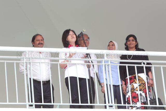 General Election 2011 - Singapore People's Party (SPP) candidate for Potong Pasir Ms Lina Loh Woon Lee, wife of opposition Member of Parliament Chiam See Tong, addressing supporters at Tao Nan School, 49 Marine Crescent, the nomination centre for electoral divisions of Marine Parade GRC, Potong Pasir, Joo Chiat and Mountbatten