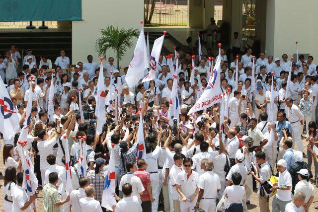 Taken at: General Election 2011 Nomination Day for Tanjong Pagar Group Representation Constituency (GRC), Moulmein-Kallang GRC, Radin Mas Single Member Constituency (SMC) and Whampoa SMC at Singapore Chinese Girls' School Pictured: People's Action Party (PAP) candidates for Tanjong Pagar Group Representation Constituency (GRC), from right, Major General Chan Chun Sing and Dr Lily Neo