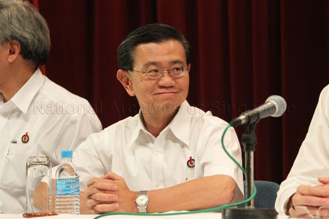 Elected Member of Parliament (MP) for Bishan-Toa Payoh Group Representation Constituency (GRC) Wong Kan Seng at People's Action Party (PAP) post-election press conference held at auditorium of Treasury Building