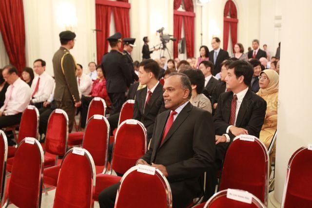 Law and Foreign Affairs Minister designate K Shanmugam at Istana to attend the swearing in ceremony