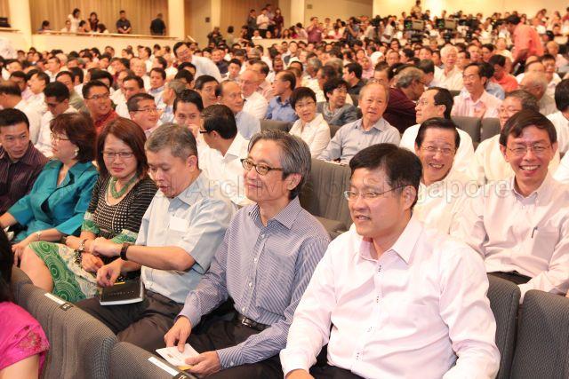 (Front row, from right) Members of Parliament Gan Thiam Poh, Chen Show Mao, Ang Hin Kee, Ms Sylvia Lim, Ms Denise Phua Lay Peng and Dr Lim Wee Kiak attending National Day Rally at University Cultural Centre Hall, National University of Singapore