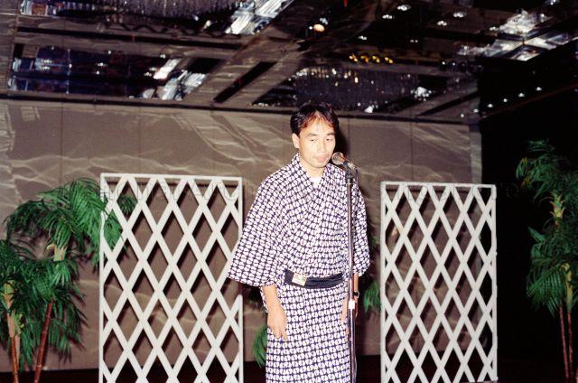 Fukuoka Youth Delegation at the Pan Pacific Hotel - Japanese delegate on stage.