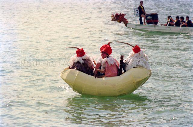 Singapore River Regatta at the Singapore River - Participants in their respective water-crafts.