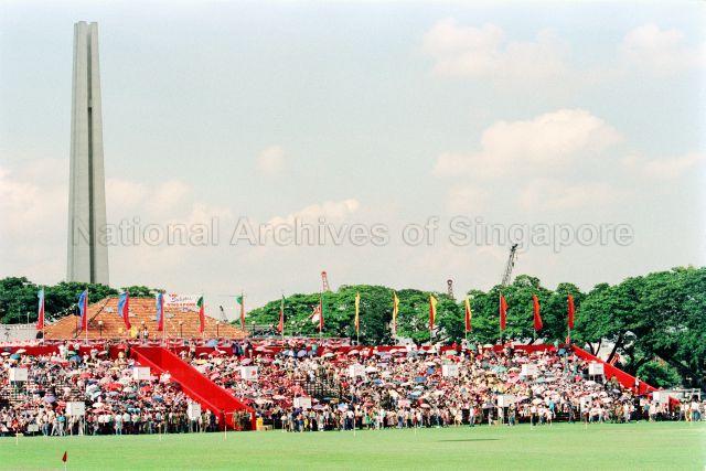 National Day Parade Full Dress Rehearsal at the Padang - Spectators at the stands.