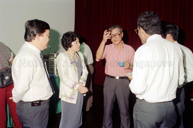 People's Association Youth Movement Flag Day Cheque Presentation Ceremony at People's Association Auditorium - Member of Parliament Yu-Foo Yee Shoon having conversation with guests.