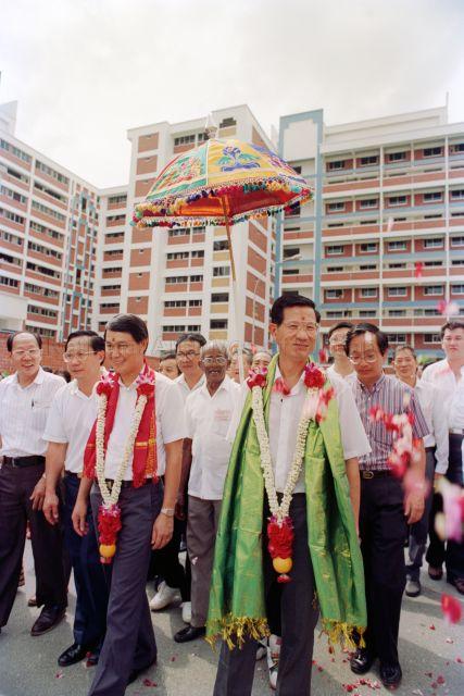 Ministerial Walkabout at Choa Chu Kang Constituency - Minister of State for Home Affairs and National Development Peter Sung being welcomed by the Indian community, accompanied by Members of Parliament Low Seow Chay and Ong Chit Chung.