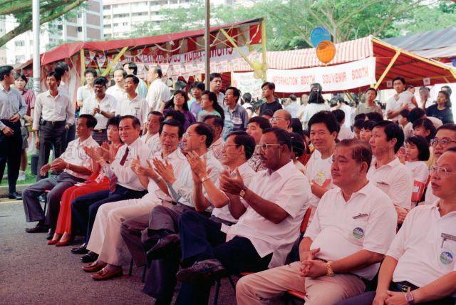 Community Visit to Ang Mo Kio & Thomson Constituency - Acting Minister for Information and the Arts and Senior Minister of State for Foreign Affairs George Yeo Yong-Boon seated in the audience, together with Minister for Labour Lee Yock Suan, Members of Parliament Heng Chiang Meng and S Chandra Das.