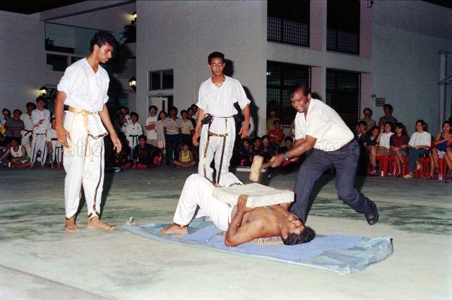 Martial Arts Nite at Cheng San Community Club - Indian martial arts demonstration in the court.