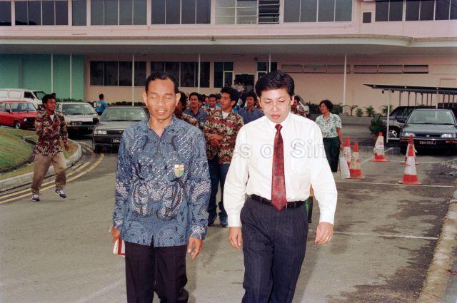 Singapore-Indonesia Youth Sports Exchange 1991 at People's Association Headquarters - Indonesian players touring the compound.