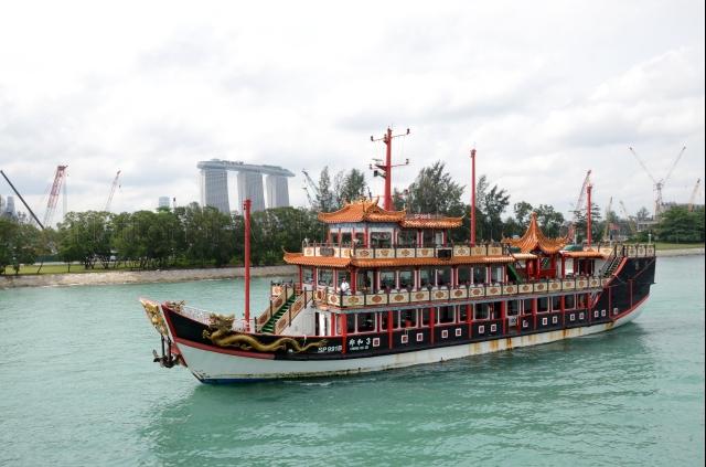 Admiral Cheng Ho cruise at Marina South. The ship is a duplicate of the ancient ship which Admiral Cheng Ho sailed in from China to Europe.