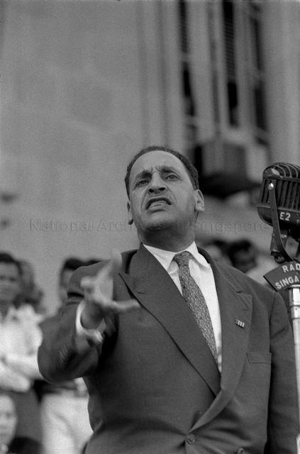 President of the Provisional Government of the Algerian Republic, Ferhat Abbas delivering a speech at the steps of City Hall