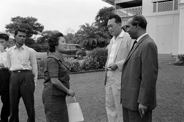 Luncheon at Sri Temasek - Prime Minister Lee Kuan Yew and Minister for Culture S. Rajaratnam having a conversation with guests