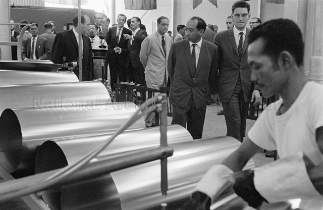 Opening of Pulau Bukom Refinery - Minister for Finance Goh Keng Swee touring the refinery