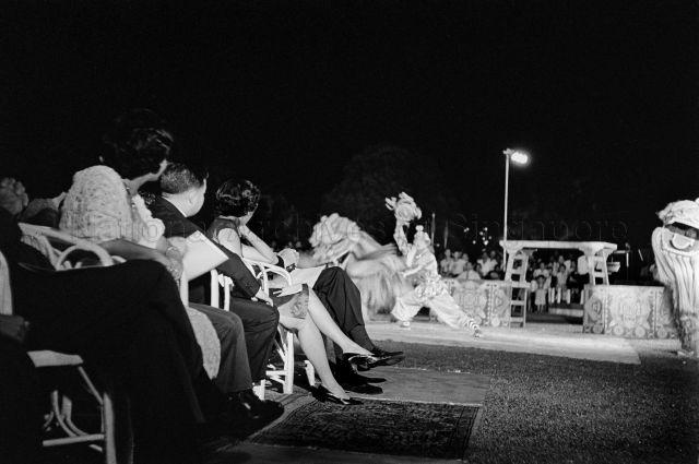 Visit to Singapore - Prince Norodom Sihanouk and Princess Norodom Monineath of Cambodia watching lion dance performance at the Istana Negara, accompanied by Deputy Prime Minister Toh Chin Chye